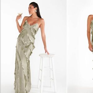 Romance Ruffle Moss Green Satin
